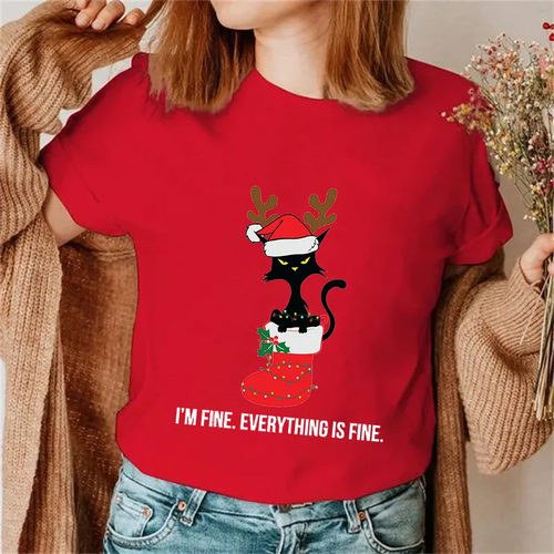 Its Fine I'm Fine Everything Is Fine Christmas Reindeer Cat